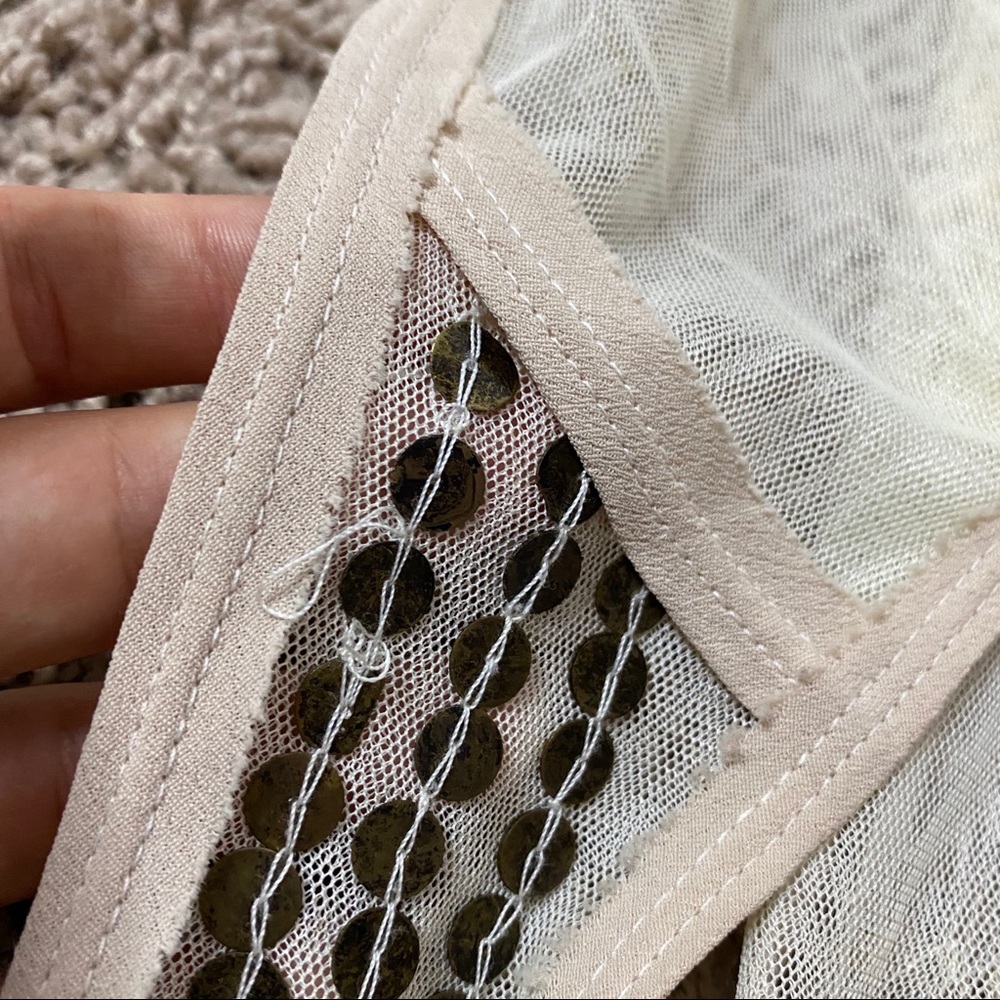 Free People Cream Multi Color Sequin Mesh Tank Top - image 7